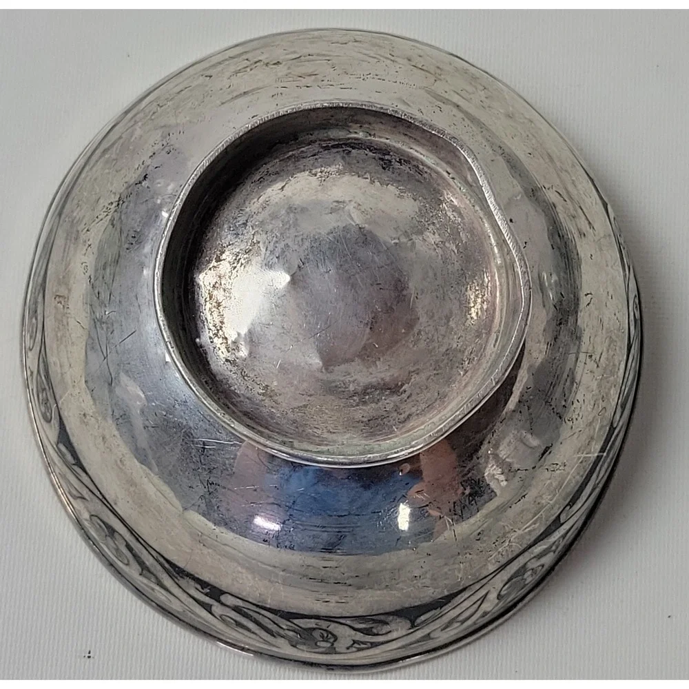 Soviet 875 Silver Kubachi Niello Bowl 111g Vintage Russian Floral Gold Wash 4.5